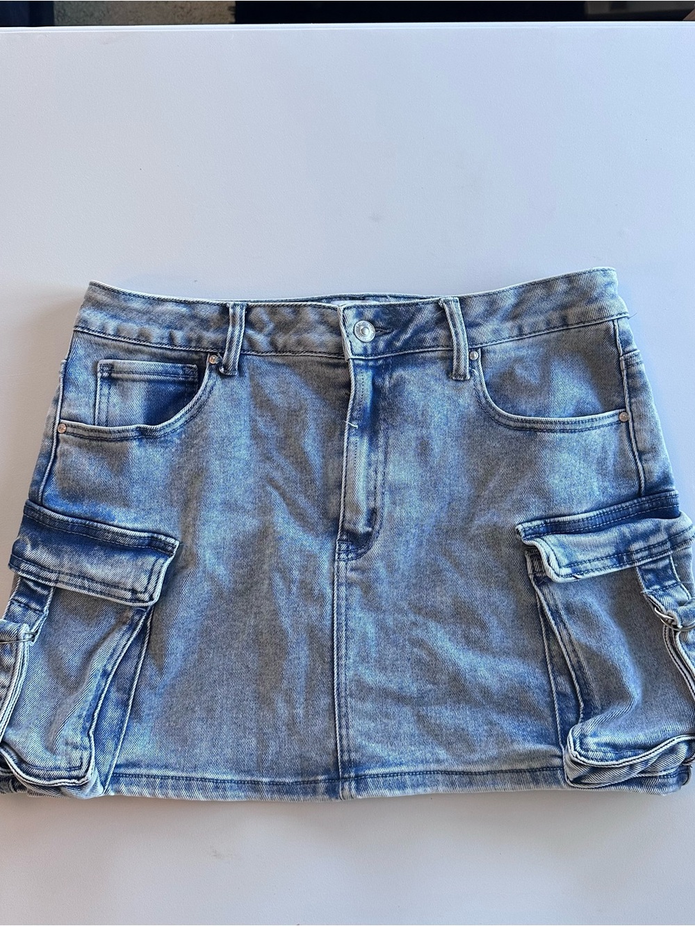 Wax Jean Light Blue Denim Cargo Mini Skirt